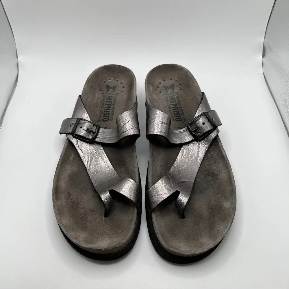 Mephisto Women's Helen Silver Metallic Thong Sandals Size 39 US 8.5 - Picture 3 of 9